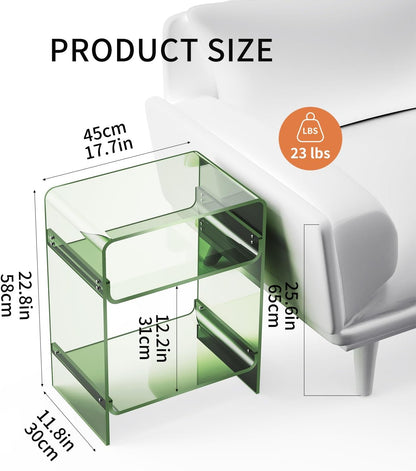 Acryl Platenspeler Tafel met Opbergplank, Clear Side Table Nachtkastje (Groen)
