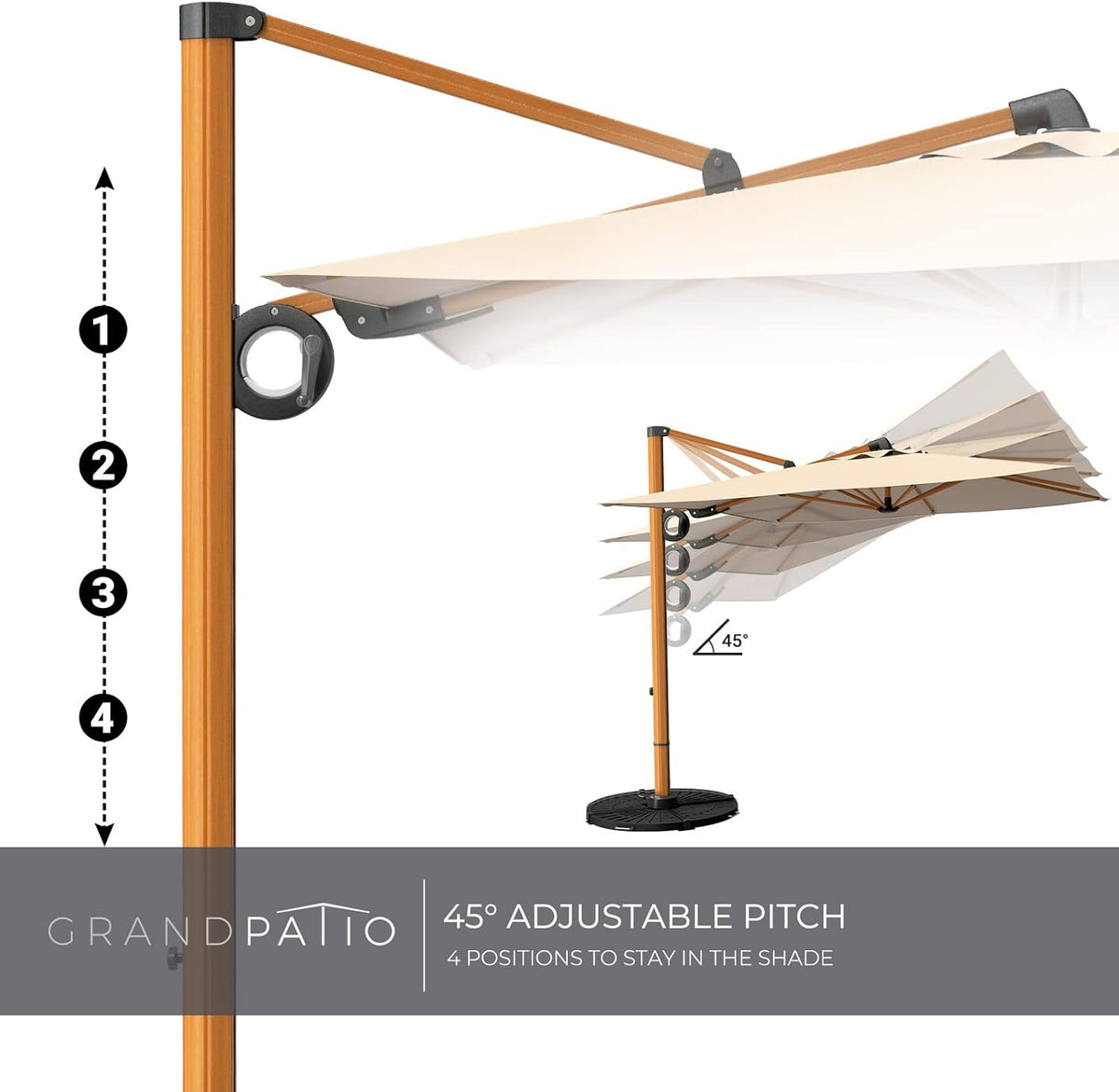 Grand patio Parasol met parasolstandaard, tuinparasol met volant, kantelhoekverstelling, uv-bescherming UPF 50+, marktscherm met zwengel, voor tuin, balkon, terras