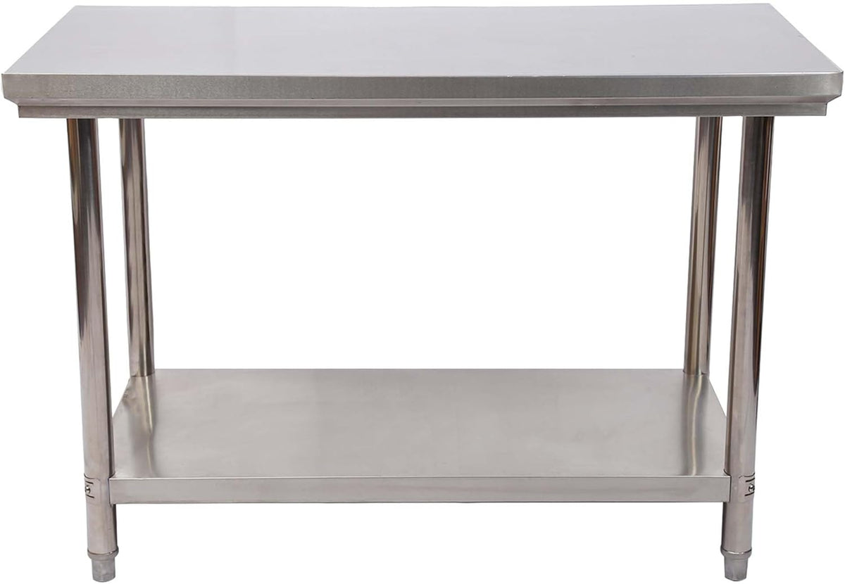 Wiltec roestvrijstalen werktafel met legbord 120x60x85 cm, hoogteverstelbare arbeidstafel voor horeca en keuken, tafel voor werkplaats tuin kelder