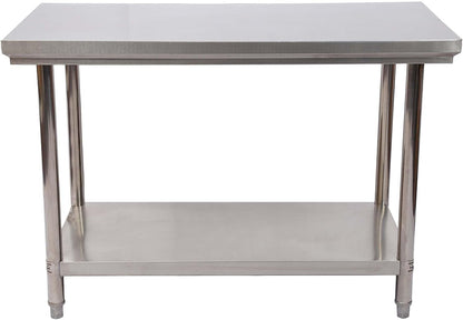 Wiltec roestvrijstalen werktafel met legbord 120x60x85 cm, hoogteverstelbare arbeidstafel voor horeca en keuken, tafel voor werkplaats tuin kelder