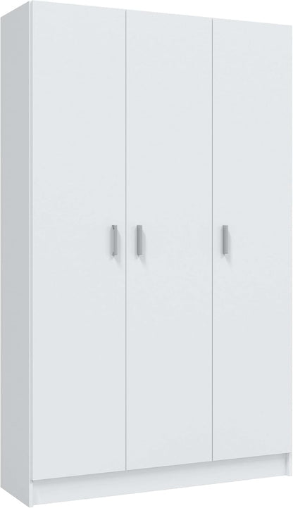 Multifunctionele kledingkast met drie vleugeldeuren en drie verstelbare planken, kleur wit, afmetingen 109 x 37 x 180 cm
