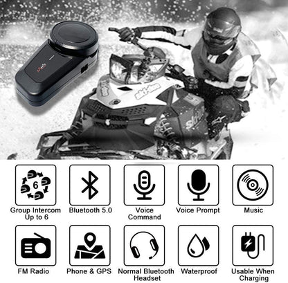 QSPORTPEAK Motorhelm Bluetooth Headset Communicatiesystemen Kit, 2 stks M2 1000M 6 Rijders Helm Bluetooth Intercom met Ruisonderdrukking, BT5.0/FM Radio/Siri/Universele koppeling/Waterdicht