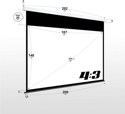 ESMART Professioneel MIROLO rolgordijnscherm [maatkeuze] 187 x 140 cm (92") 4:3 | volledig maskeren | thuisbioscoop beamer projectiescherm rolgordijn canvas LCD LED