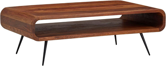 FineBuy Coffee Table Solid Sheesham Wood and Metal 90x55x30cm Coffee Table Brown | Table Living Room Rectangular Modern with Storage | Small Side Table Living Room Table - QUORE