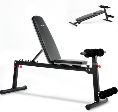 ISE Verstelbare trainingsbank, multifunctionele fitnessbank met beensteun, zwart, stalen frame met 5-voudig verstelbare rugleuning, met een capaciteit van 150 kg voor thuis