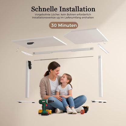 Klicelor L-Shaped Adjustable Height Desk, 160x (60-90cm), Electric Standing Desk, Sit-Stand Desks for Home Office, Ergonomic Computer Table with Split Plate, White - QUORE
