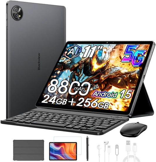 Blackview ZENO10 11 inch tablet met toetsenbord muis pen hoofdtelefoon, 24 GB + 256 GB/2 TB Android 15, 2K FHD+ Gaming Tablet 4G LTE 5G WiFi, 16 MP + 13 MP, 8800 mAh, PC Mode, OTG, hoes + intelligente