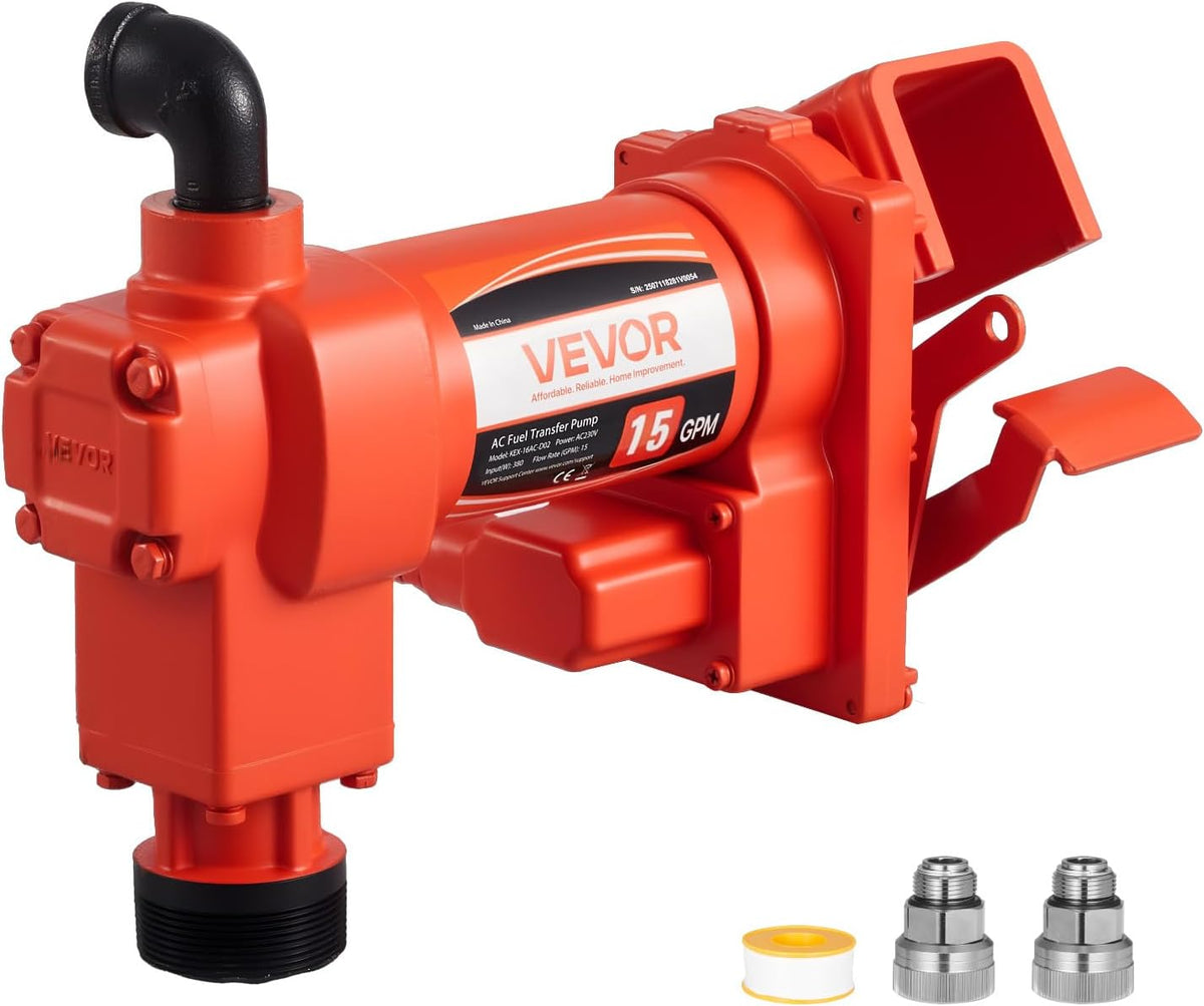 VEVOR Brandstoftransferpomp, 230 V AC, elektrische dieseltransferpomp, 57 l/min, maximale zuighoogte 2,4 m, maximale opvoerhoogte 11,28 m, voor benzine, kerosine, biodiesel, ethanol