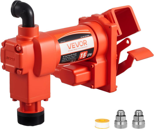 VEVOR Brandstoftransferpomp, 230 V AC, elektrische dieseltransferpomp, 57 l/min, maximale zuighoogte 2,4 m, maximale opvoerhoogte 11,28 m, voor benzine, kerosine, biodiesel, ethanol