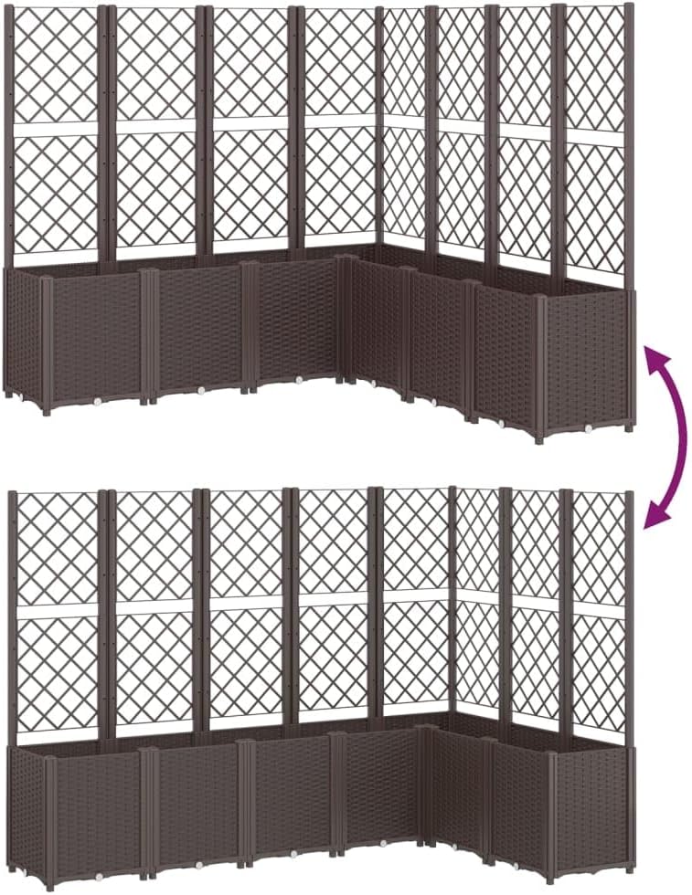Planter with Trine Grid Brown 160 x 160 x 140 cm PP Plant Bed Raised Planter for Vegetables Flowers Succulents Garden Bed Planter for Garden Patio - QUORE