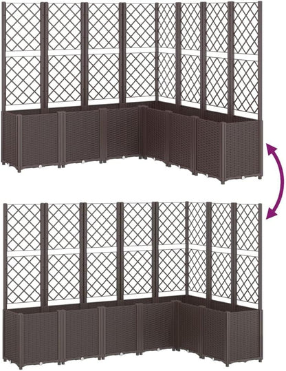 Planter with Trine Grid Brown 160 x 160 x 140 cm PP Plant Bed Raised Planter for Vegetables Flowers Succulents Garden Bed Planter for Garden Patio - QUORE
