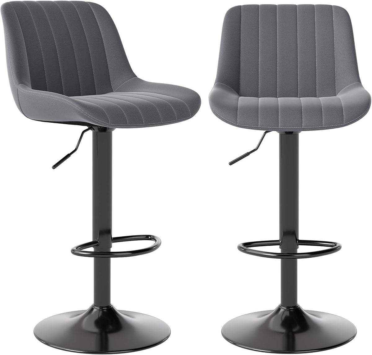 Youhauchair Barkrukken Set van 2, In Hoogte Verstelbare Barkruk met Rugleuning, PU Lederen Barstoelen Bar Stool, Moderne Barstoel Keuken Kruk, Donkergrijs