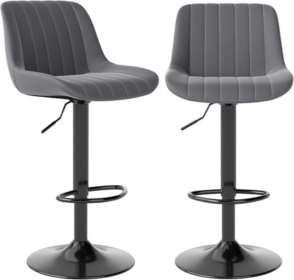 Youhauchair Barkrukken Set van 2, In Hoogte Verstelbare Barkruk met Rugleuning, PU Lederen Barstoelen Bar Stool, Moderne Barstoel Keuken Kruk, Donkergrijs