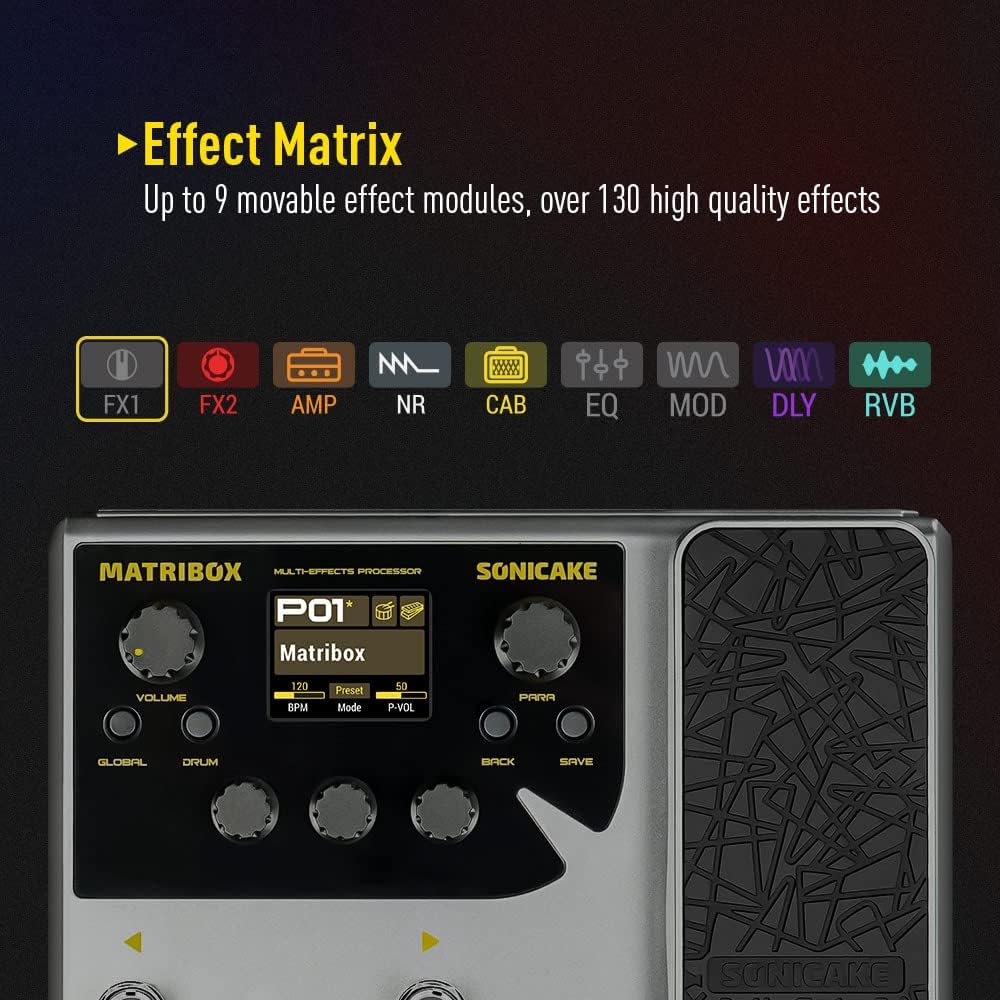 SONICAKE Multi Effecten Processor met Expressie Pedaal Gitaar Basversterker Modellering IR Kasten Simulatie Stereo OTG USB Audio Interface Matribox