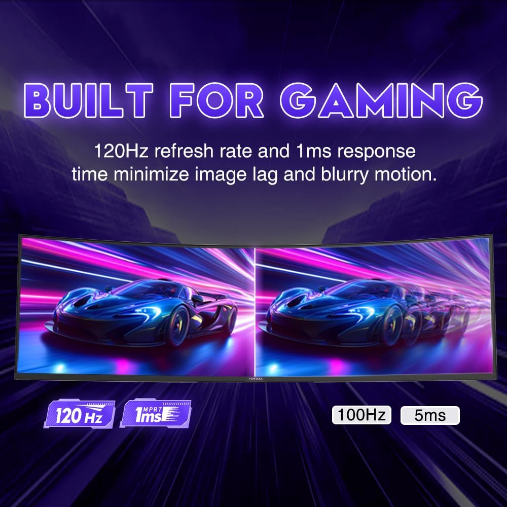 Viewedge 49" FHD Curved Gaming Monitor - PC VA Monitor 5120x1440 1500R, 120Hz / 0.5ms (GtG, Min.), Adaptive-Sync - DP, HDMI