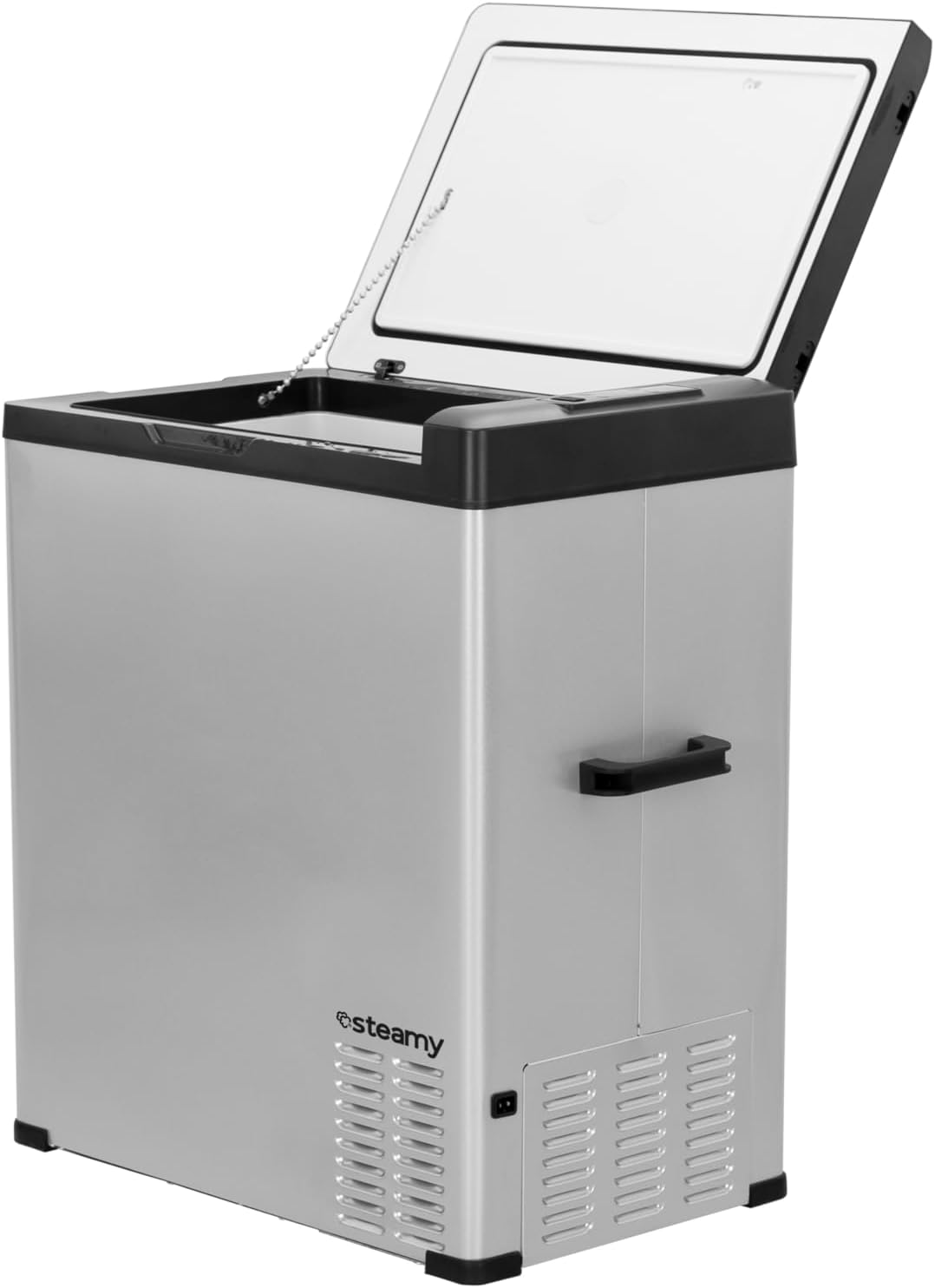 Steamy-E Single Zone 75, Elektrische Compressor Koelbox, 64 Liter, Zilver, 12V/230V, voor vriezen en koelen van -20 tot +20, ideaal voor op de camping