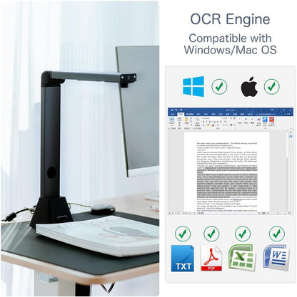 Portable Document Camera Scanner: 22MP Hoge Resolutie & OCR - Compatibel met Windows/Mac; Boek Digitizer met Automatische Correctie - PDF/Word/Excel formaat