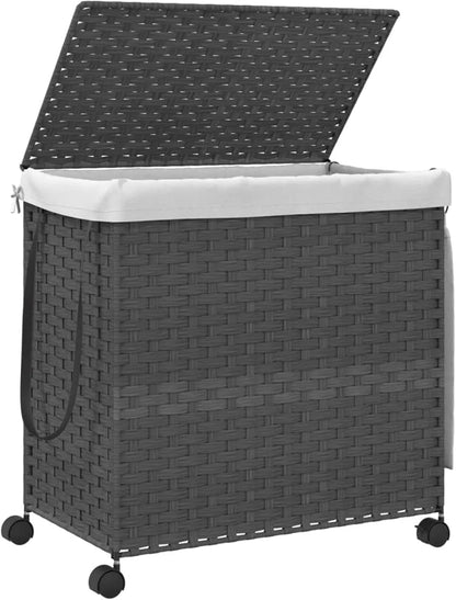 Wasmandoek – Wasmand – Waszak – Wascontainer – Wassenbak  – Inklapbaar Met Wieltjes & Remmen – 60x35x60,5 cm – Grijs