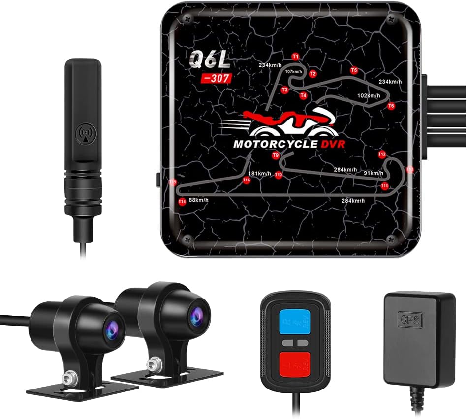 VSYSTO Dashcam voor motorfiets, 140 graden groothoeklens, waterdicht voor en achter, 1080p camera met wifi, GPS, nachtzicht, G-sensor, loop-opname (grijs)