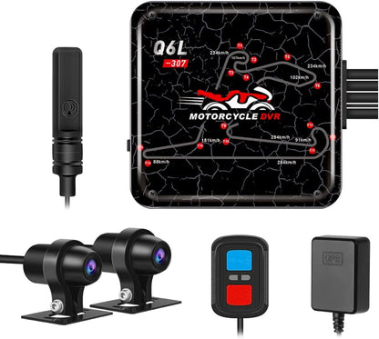 VSYSTO Dashcam voor motorfiets, 140 graden groothoeklens, waterdicht voor en achter, 1080p camera met wifi, GPS, nachtzicht, G-sensor, loop-opname (grijs)