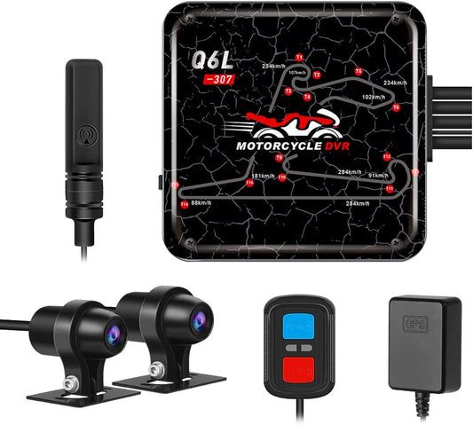 VSYSTO Dashcam voor motorfiets, 140 graden groothoeklens, waterdicht voor en achter, 1080p camera met wifi, GPS, nachtzicht, G-sensor, loop-opname (grijs)