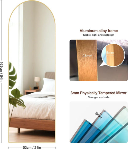 Volledige Spiegel – Staande Spiegel – Wandspiegel – Full Body Spiegel – Goudkleurige Spiegel – Onbreekbaar Veiligheidsglas – Aluminium Frame – 163 x 53 cm