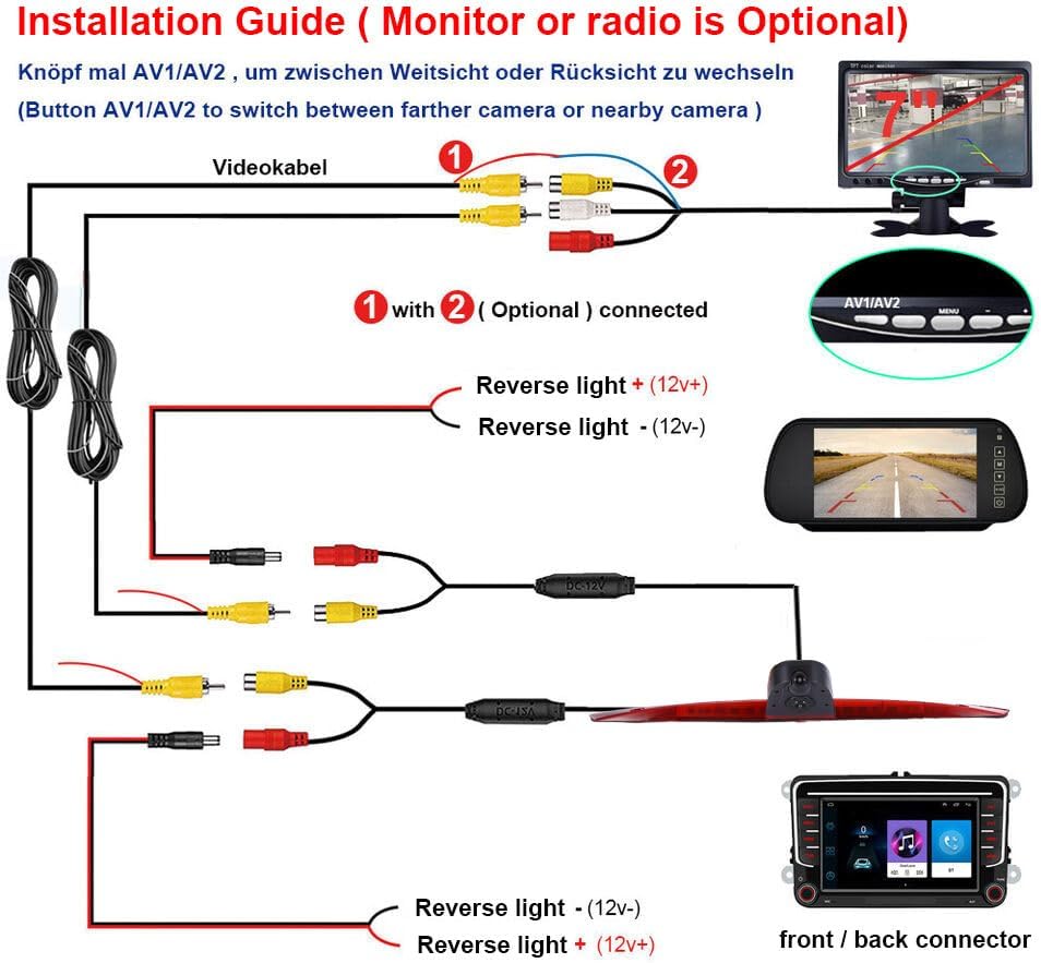 HD Auto IP68 1280Pixels Transporter Remlicht Dak Achteruitrijcamera Achteruitrijcamera met Dubbele Lens Camera met Hoek Verstelbaar Compatibel met Mercedes Benz viano Vito W639 V6 van Transporter
