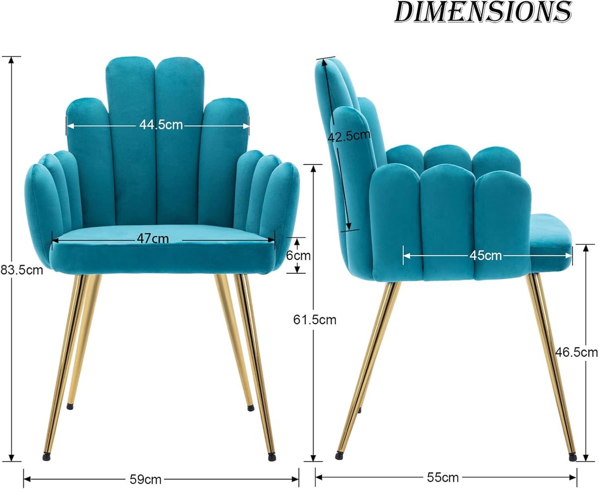 Velours Eetkamerstoel – Fluwelen Stoel – Accentstoel – Keukenstoel – Fauteuil – Set Van 2 – Zachte Blauwe Bekleding – Gouden Metalen Poten - QUORE