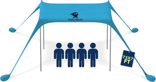 SUN NINJA Mini strandtent - UPF50+ halfschaduw zonnescherm en draagtas - camping of strand draagbare pop-up paraplu alternatief - eenvoudige installatie - 2,1 x 2,3 m (7 x 7,5 ft) - turkoois