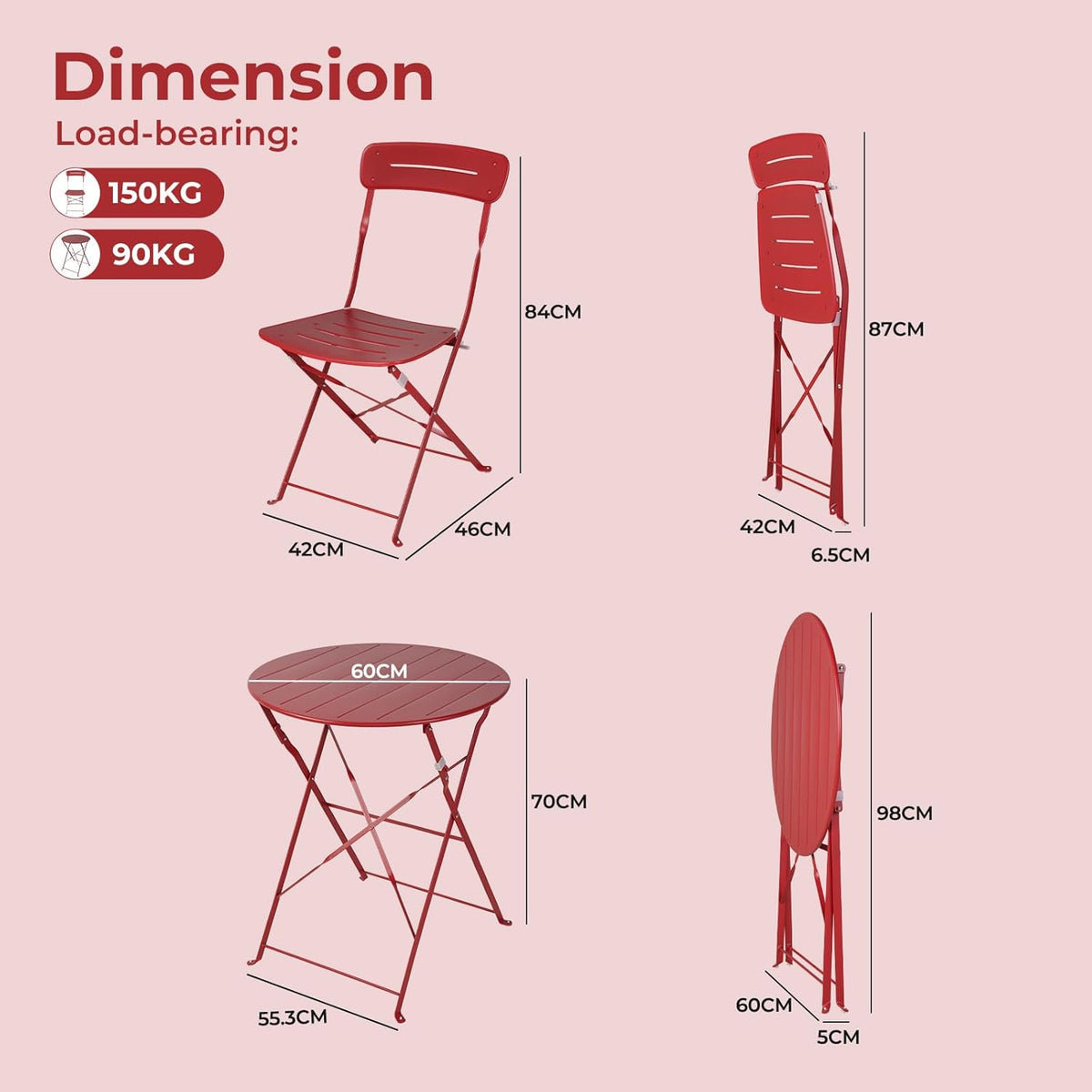 Grand patio Bistrotafel met 2 stoelen, balkonmeubelset, 3-delig, terrasmeubels, weerbestendig, bistroset, balkon, tuin, meubelset voor klein balkon (blauw)