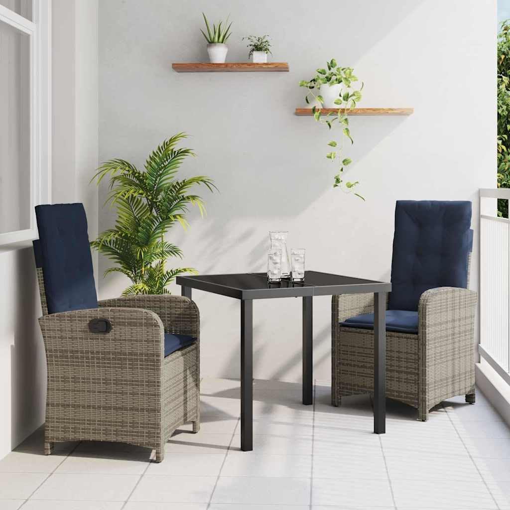 vidaXL Set of 2 Adjustable Garden Chairs - Grey Poly Rattan Armchairs with Cushions and Adjustable Backrest - Navy Blue - Comfortable Outdoor Chairs for Table - Perfect for Your Garden or Patio - QUORE