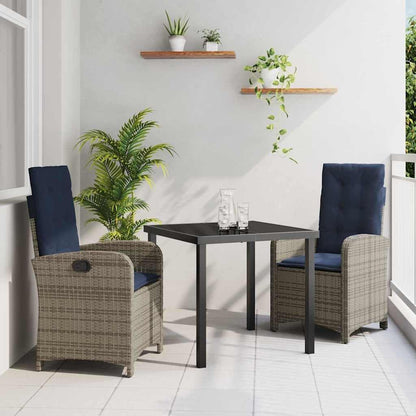 vidaXL Set of 2 Adjustable Garden Chairs - Grey Poly Rattan Armchairs with Cushions and Adjustable Backrest - Navy Blue - Comfortable Outdoor Chairs for Table - Perfect for Your Garden or Patio - QUORE