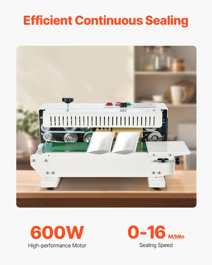 VEVOR Doorlopende zakbandsluitmachine, 6-12 mm afdichtingsbreedte, horizontale bandsealmachine met digitale temperatuurregeling, koolstofstalen zakverzegelaar voor 0,02-0,8 mm plastic zakkenfilms