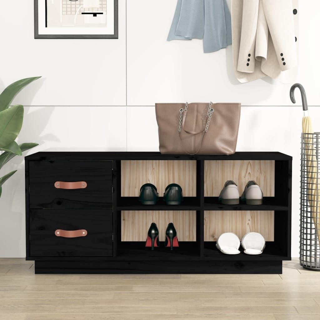 vidaXL Shoe bench 100x34x45 cm solid pine black - QUORE