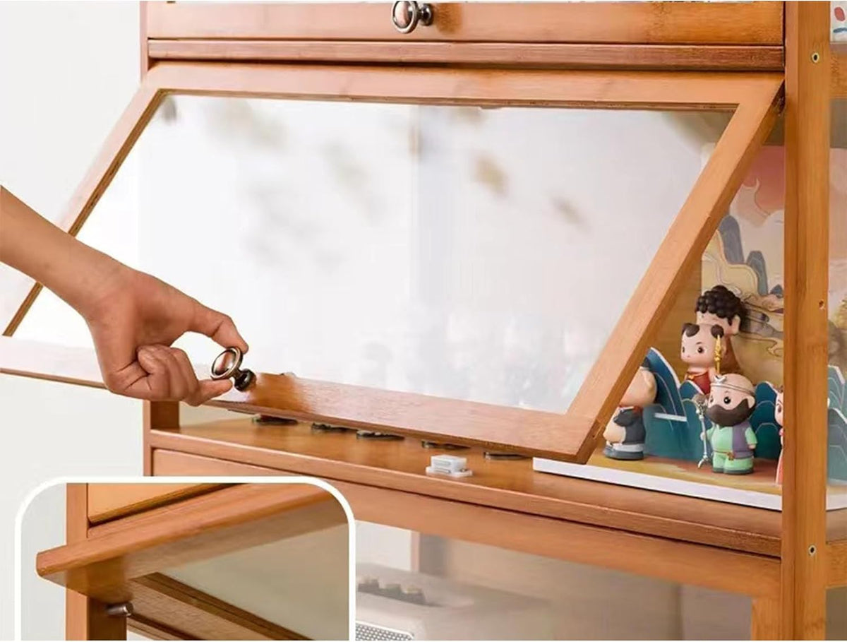 Vitrinekast voor verzamelaars, frame van natuurlijk bamboe, vitrine uit de acrylcollectie, stofdicht, geschikt voor thuis- en kantoorgebruik (houtkleur, 4-vloers-80 cm)