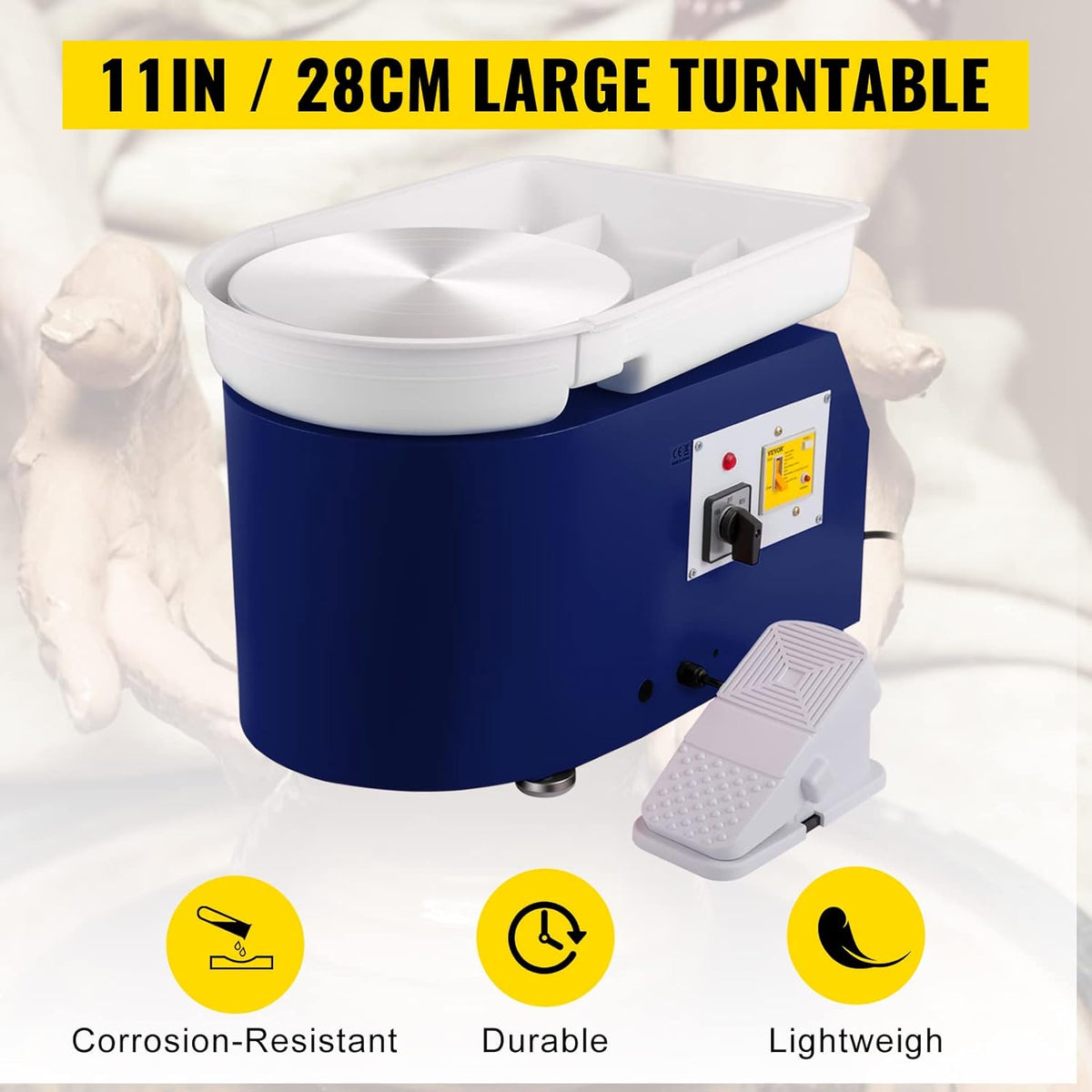 VEVOR Pottery Disc 350 W Ceramic Wheel Machine 220 V Electric Pottery Disc 28 cm Foot Pedal Setting 60 dB Turntable Pottery Artwork DIY Crafts 300 rpm - QUORE