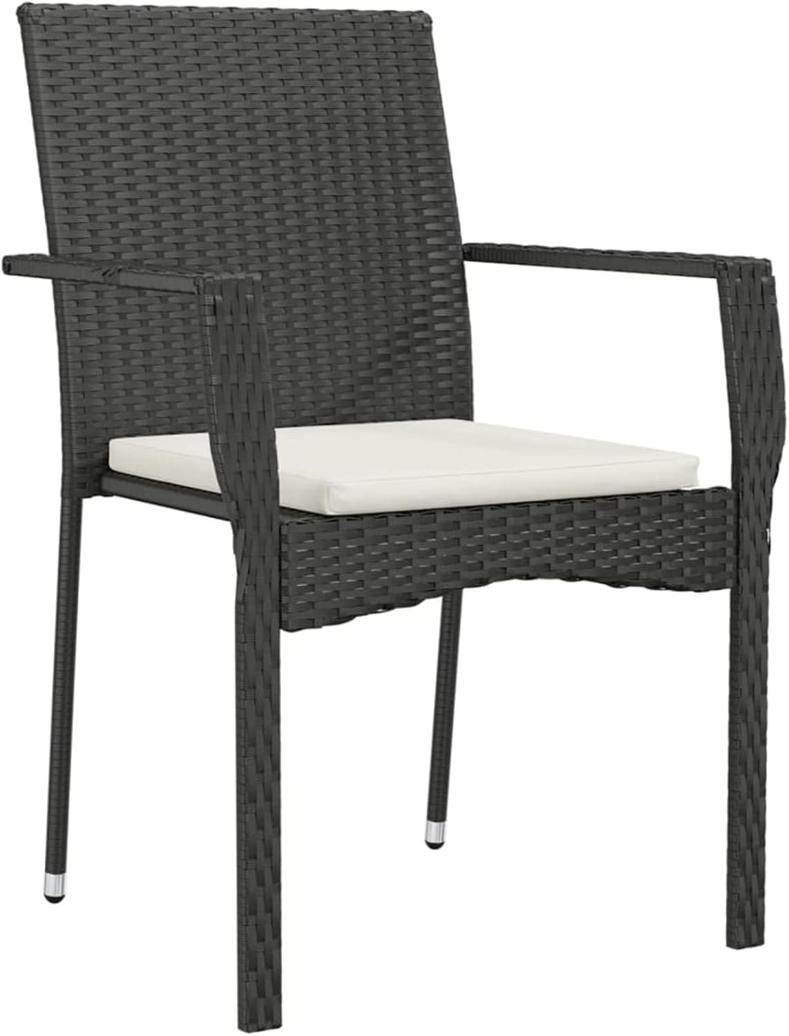 Tidyard Set of 3 Dining Room Garden Poly Rattan Black and Steel Glass Table Set 80 cm and 2 Chairs with Armrests for Outdoor, Table and Chairs for Garden, Patio, Outdoor - QUORE