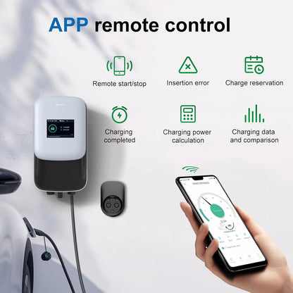 GONEO Laadstation 11kW 8A-16A Wallbox voor elektrische voertuigen 480V driefasig OCPP met 5 m kabel met RFID-kaart IP65 IK10 bescherming 4G WLAN APP Bluetooth besturing terminelading