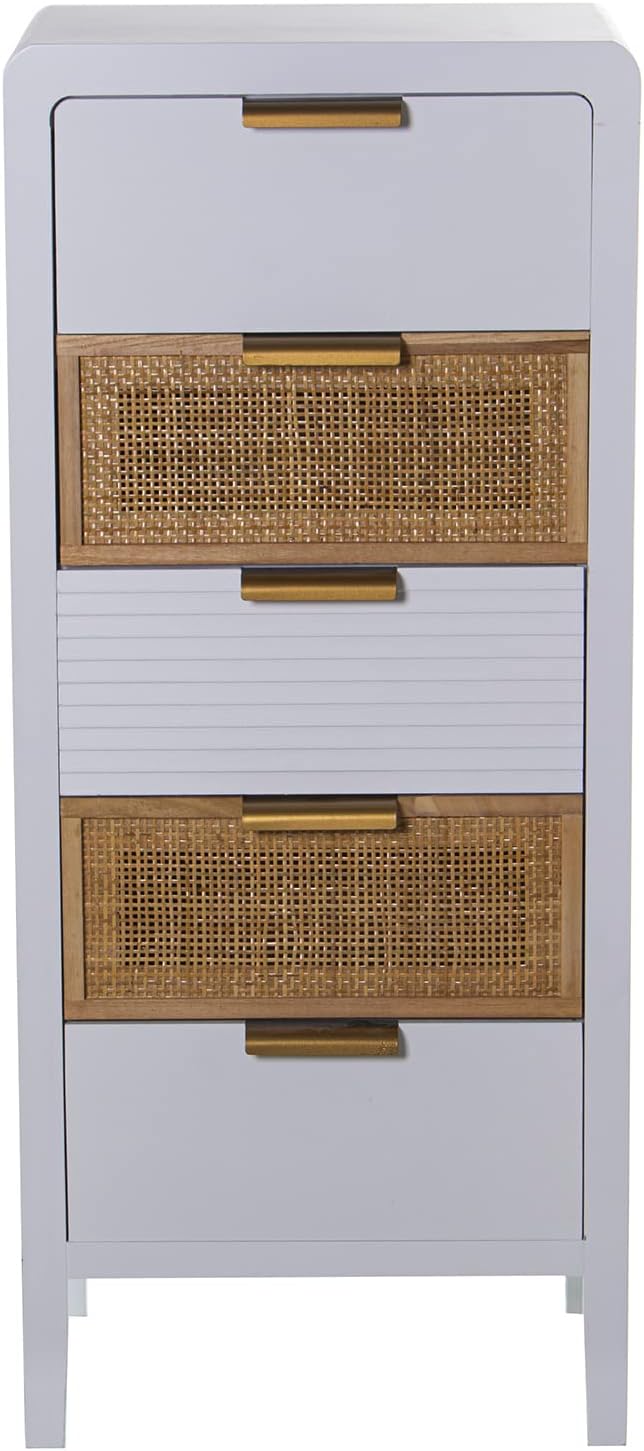 DRW Symfonier met 5 schuifladen van MDF en rotan in wit en natuur 40 x 30 x 92 cm