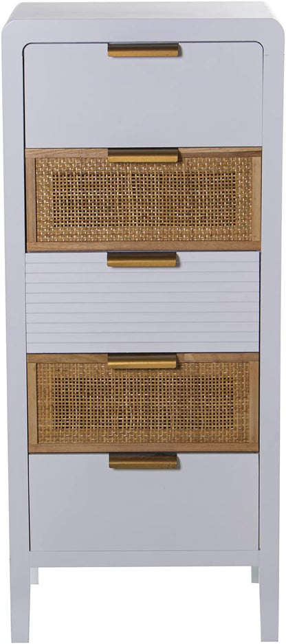 DRW Symfonier met 5 schuifladen van MDF en rotan in wit en natuur 40 x 30 x 92 cm