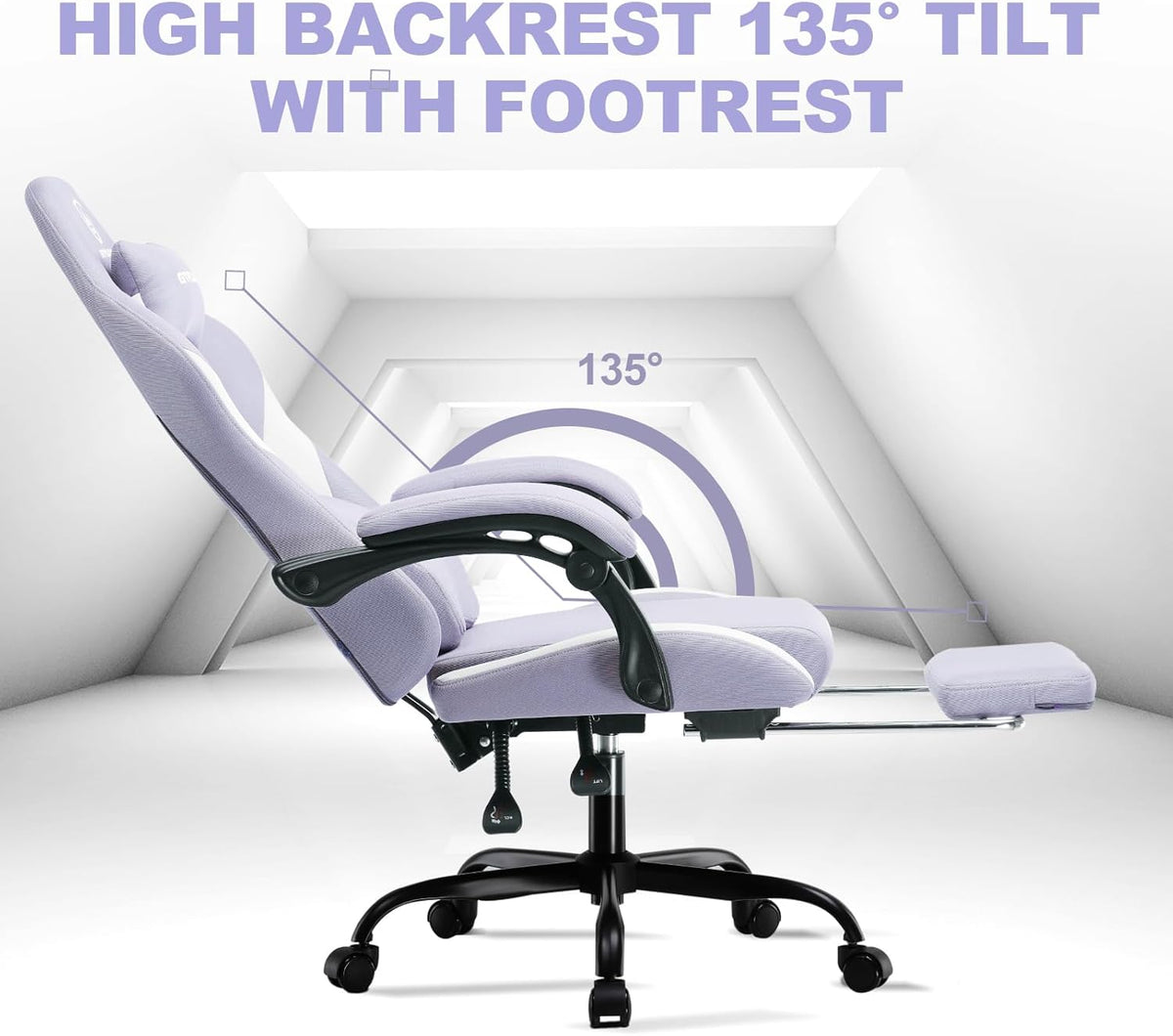 GTPLAYER Gaming Chair, Gamers Chair, Breathable High Quality Fabric Office Chair, Ergonomic PC Chair, Adjustable and Swivel Office Chair with Footrest, Purple - QUORE
