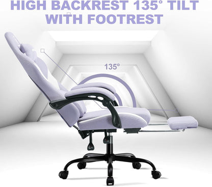 GTPLAYER Gaming Chair, Gamers Chair, Breathable High Quality Fabric Office Chair, Ergonomic PC Chair, Adjustable and Swivel Office Chair with Footrest, Purple - QUORE