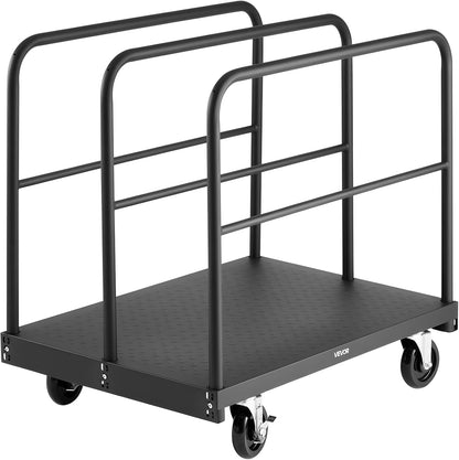 VEVOR Drywall Trolley Load Capacity 810 kg Steel Plates 12.5 mm Casters Platform 91.5 x 61 cm 4 Side Rails for Factory Garage Black