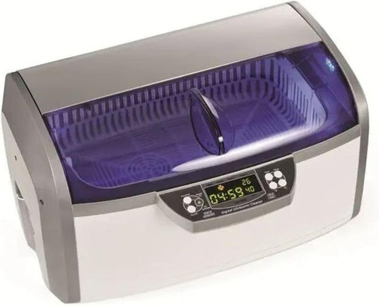 Perel Ultrasoon reiniger 6 L, ultrasonic cleaner 35 kHz, sieradenreiniger voor brillen horloges gebit munten sleutels, rvs tank, digitale timer en temperatuurregeling, aftapkraan, krasvrij, wit