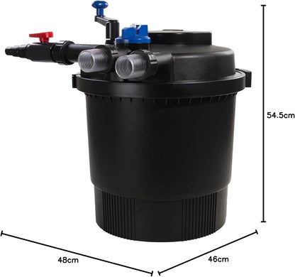 AquaForte Drukfilter GPF-20000 (36 watt), vermogen 36 watt, spanning 230 V, frequentie 50 Hz, ingang/uitgang 32/38 mm, geschikt voor siervijvers tot 40.000 liter