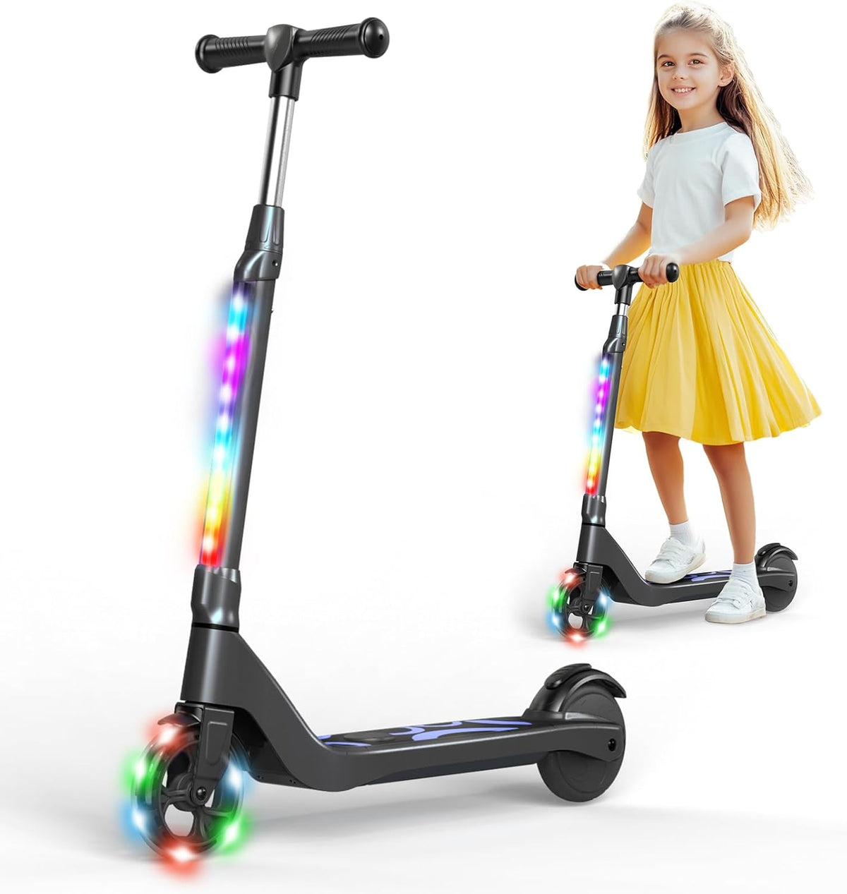 SISIGAD E-step voor kinderen van 6 tot 10 jaar, met knipperende ledlampen en 3 instelbare hoogtes, 45 W motor max. 10 km/u, maximale belasting 70 kg