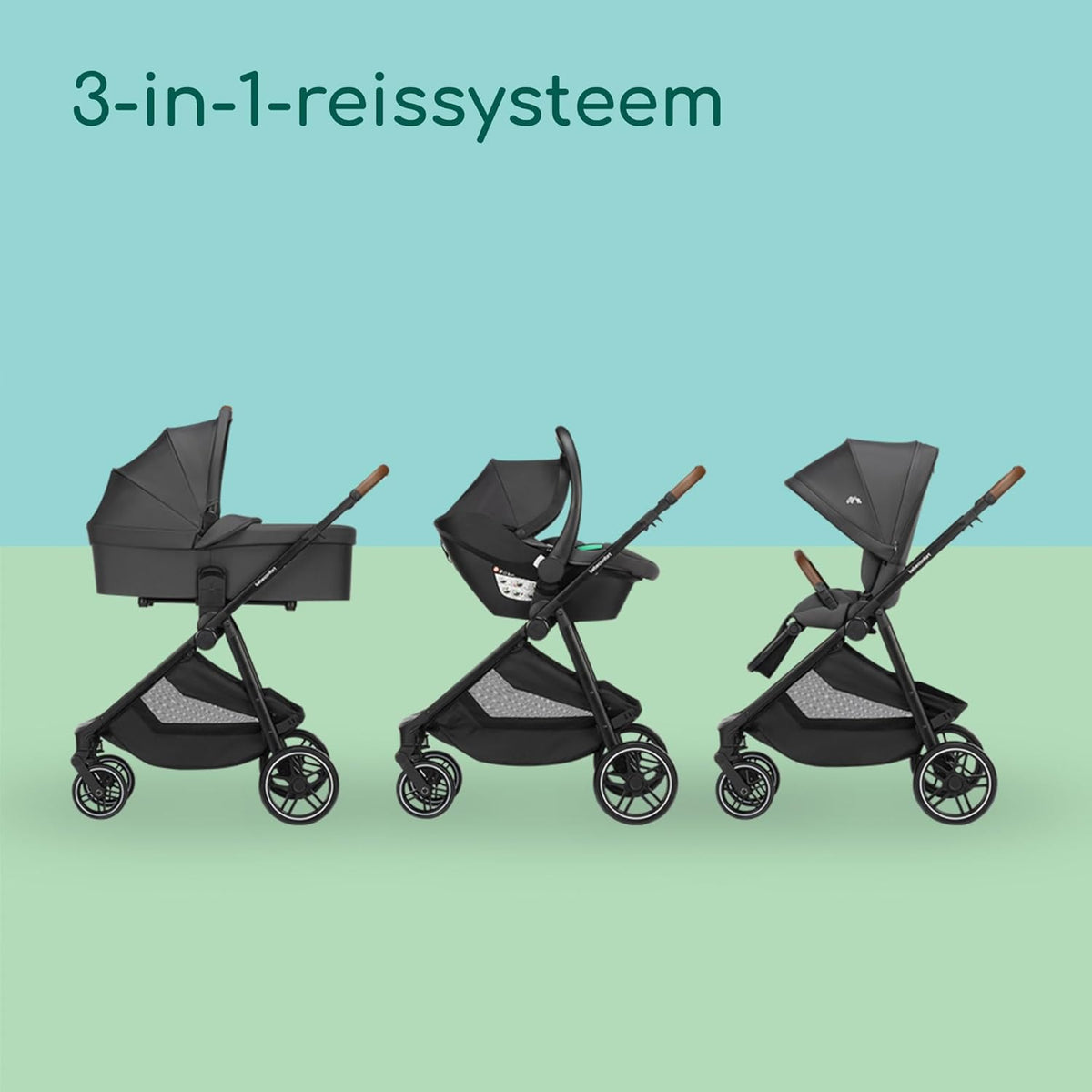 Bebeconfort Luvia Trio, Kinderwagen 3 in 1 set, 0-4 jaar (0-22 kg), Wandelwagen, Baby autostoeltje, Reiswieg, Slim opvouwen, Verstelbare duwstang, Wielen met schokdempers, Mineral Graphite