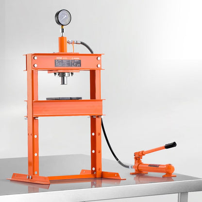VEVOR Hydraulic shop press, 10T H frame, shop press with press plate and H-shaped base, stable garage floor, adjustable hydraulic press with release valve, suitable for bending, straightening and