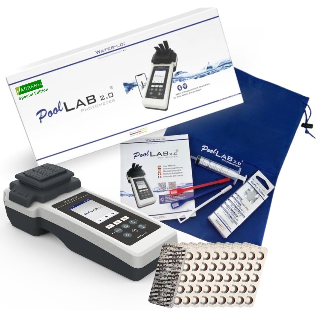 Poollab 2.0 Special Edition Elektronische zwembadtester (fotometer) | zwembadwatertester | 170 testtabletten voor chloor | pH-waarde | fenolrood | accessoires voor