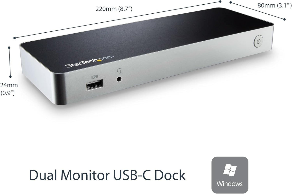 StarTech.com Dual-Monitor USB-C docking station, 60W Power Delivery voor Windows Laptops, USB Type-C naar HDMI/DVI Dock, USB 3.1 Gen 1 Type C Dock met Lader, 5x USB, Thunderbolt 3 Compatibel